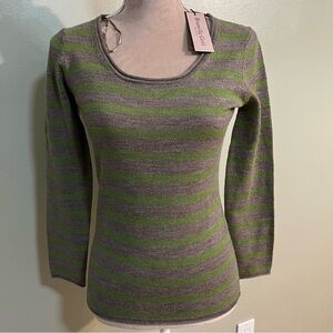 Brunella Gori Womens Morino Wool Made In Italy Sweater Green Bei  Stripes M NWT